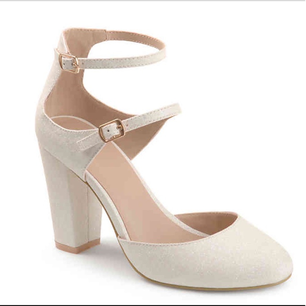 NWOT White iridescent double-strap heels 💕